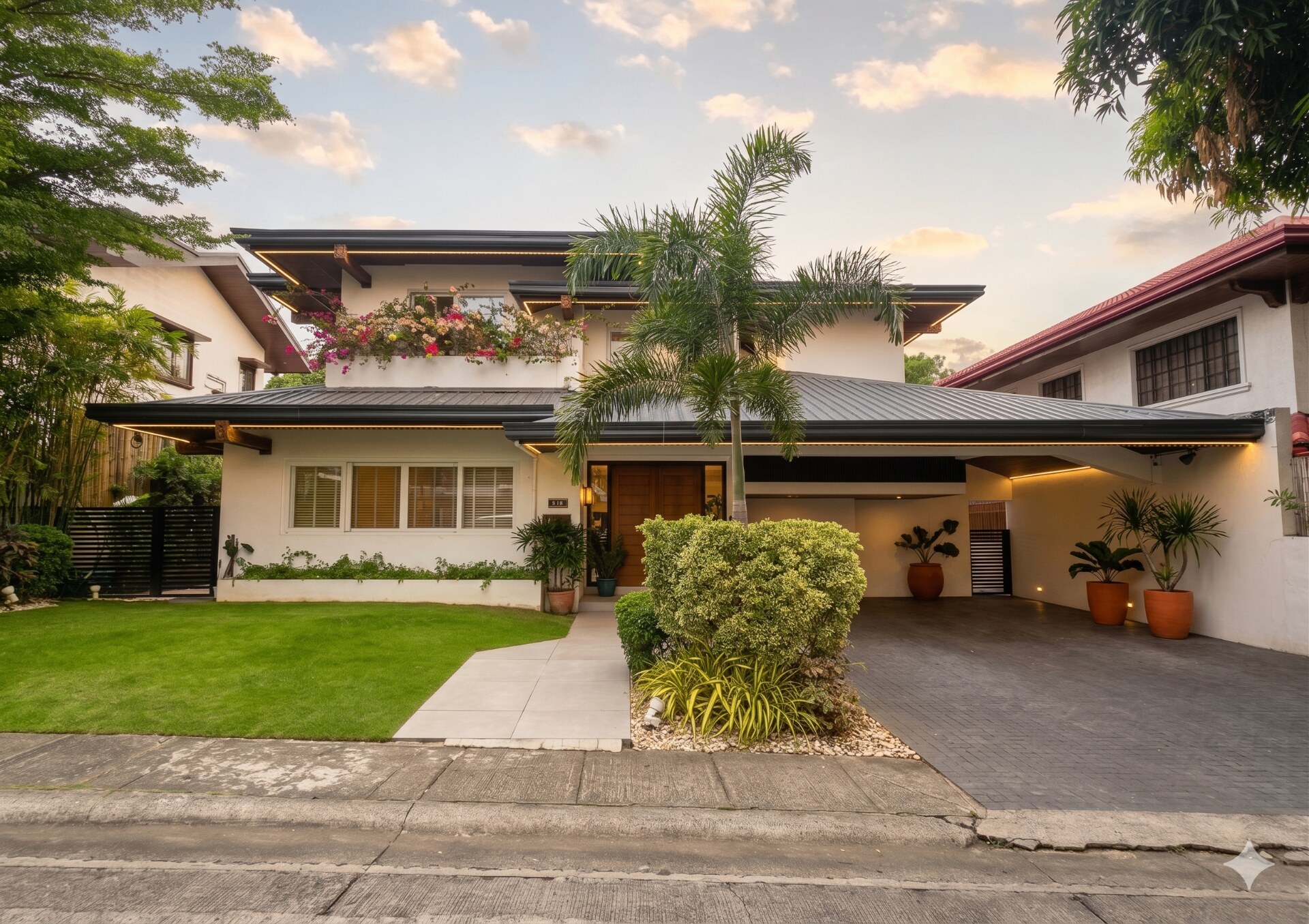 Family home exterior with landscaped front garden in Ayala Alabang Village
